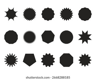 Set of Various Geometric Shapes in Black Silhouette Style.