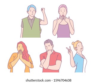 Set of various gesture people characters. hand drawn style vector design illustrations. 
