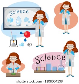 Set of various girl science illustration