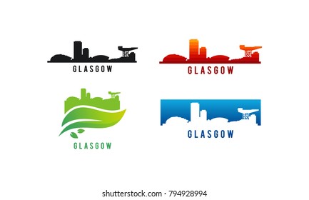 Set of Various Glasgow city Skyline silhouette vector illustration