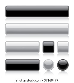 Set of various glossy web buttons in black and white