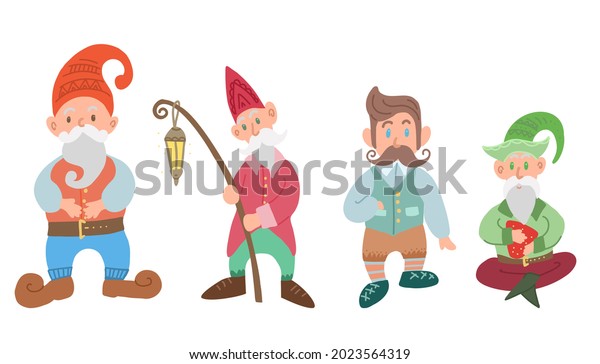 Set Various Gnomes Isolated Background Hand Stock Vector (Royalty Free ...