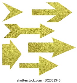 Set of various gold arrow symbol. . Vector isolated on white background. Directional pointer or symbol of growth. Arrow for making logos, icons for your design