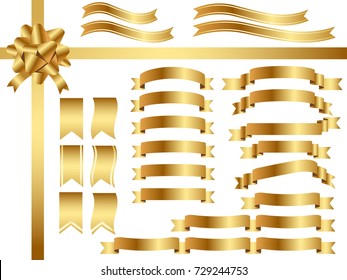 A set of various gold ribbons, vector illustration.