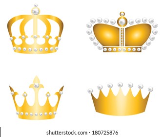 Set of various golden crown with pearls