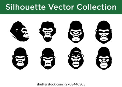 Conjunto de varias siluetas de cabeza de gorila en formato Vector, perfecto para logotipos, iconos y proyectos de Diseño gráfico.