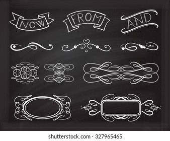 Set of various graphic design elements on the chalkboard.