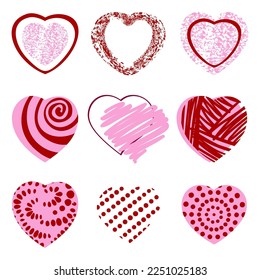 Conjunto de varios corazones gráficos, elemento de diseño para postales, patrones, papeles pintados, papel de envoltura de saludos