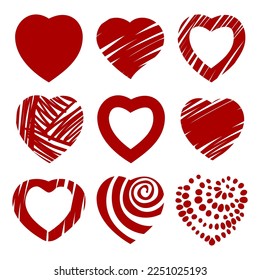 Conjunto de varios corazones gráficos, elemento de diseño para postales, patrones, papeles pintados, papel de envoltura de saludos