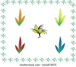 Set of various green plants, young saplings. Vector illustration, isolated on a white.