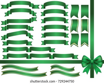 A set of various green ribbons, vector illustration.