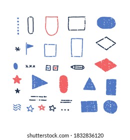 Conjunto de varias formas gruesas para las citas con letras. Elementos vectoriales Imitación del sello. Ilustración de color. Triángulo. Cuadrado y círculo