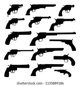 Set of various guns. Retro Weapon. Vector silhouettes isolated on white