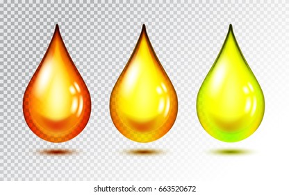 Set of various half transparent drops of oil. Vector illustration for your graphic design.