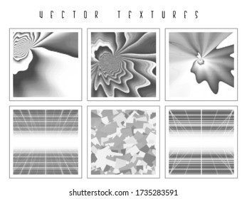 Conjunto de los diferentes fondos de media tonalidad.  Sobreposiciones vectoriales en blanco y negro.  Texturas futuristas para diseño web, banners publicitarios, historietas, afiches, empaque.