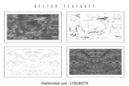 Set of the various halftone backgrounds.  Black and White vector overlays.  Futuristic textures for web design, advertisement  banners, comic books, posters, packaging.