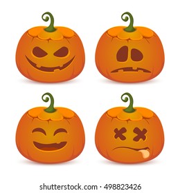 Set of various Halloween pumpkins. Isolated on white background. Scary Halloween cartoon pumpkins.