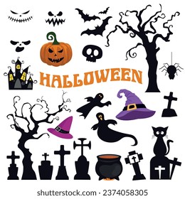 
Set of various Halloween-themed elements