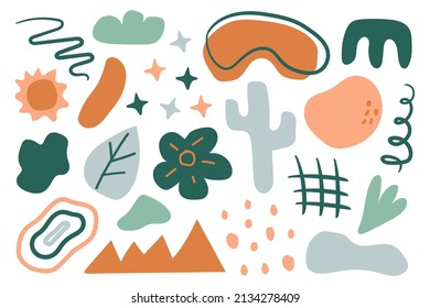 Set of various hand drawn abstract shapes and doodle objects. Big collection of summer, fashion elements in cartoon boyish style, people, floral art and textures. All elements are isolated