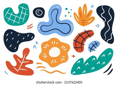 Set of various hand drawn abstract shapes and doodle objects. Big collection of summer, fashion elements in cartoon boyish style, people, floral art and textures. All elements are isolated