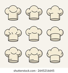 Set of various hand drawn chef hat illustrations