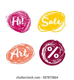 Set of various hand drawn ellipses. Hand drawn dots. Handmade ellipse banners.