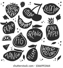 Set Of Various Hand Drawn Fruits And Vegetables. Sketches Of Different Food.