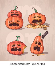 Set of various hand drawn halloween pumpkins