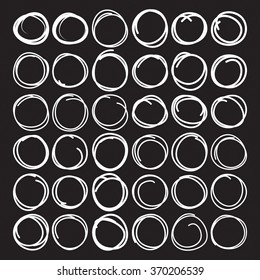 Set of various hand drawn scribble circles in white for text highlight, selection, underline and logo.