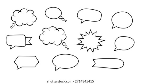 Satz von verschiedenen handgezeichneten Sprechblasen und Comic-Ballons Gliederungssymbole für Dialog- und Kommunikationsdesign-Elemente