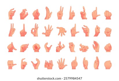 Set of various hand gestures, each with a different meaning or symbolism