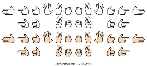 Conjunto de varios iconos de mano contra fondo blanco (tipo de línea)