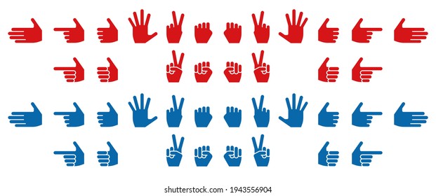 Conjunto de varios iconos de mano contra fondo blanco (tipo de color sólido)