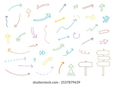 Conjunto de várias setas desenhadas à mão