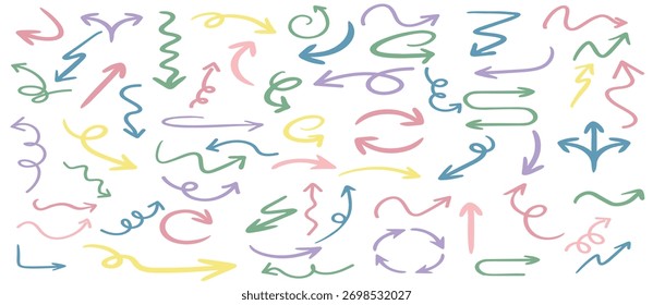 definir várias setas desenhadas à mão diferentes formas espessuras