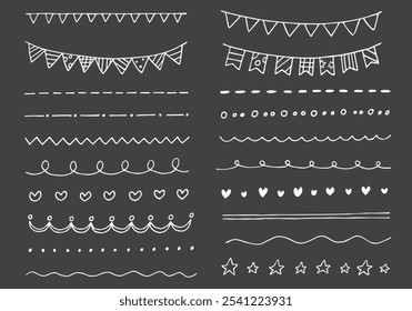 A set of various hand-drawn decorative borders and garlands