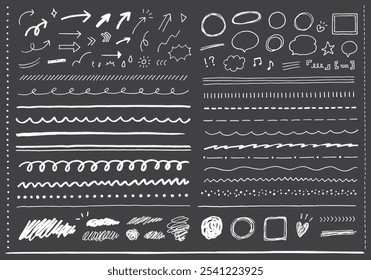 A set of various hand-drawn lines, arrows, and speech bubbles