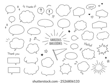 Conjunto de várias bolhas de fala desenhadas à mão