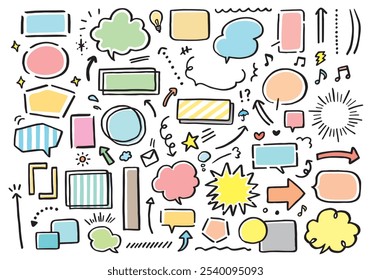 A set of various hand-drawn speech bubbles and frames