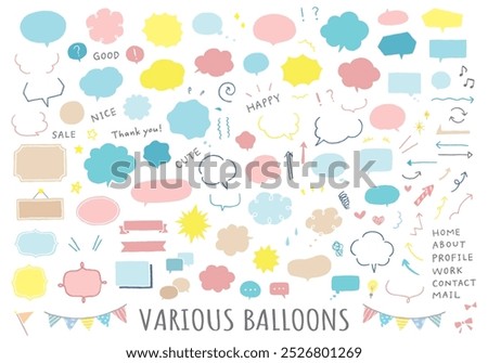Set of various hand-drawn speech bubbles and arrows