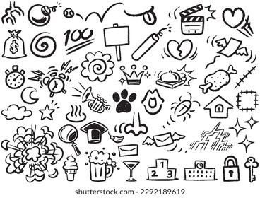 Set of various hand-drawn style comic parts 02