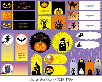 A set of various Happy Halloween vector illustrations.