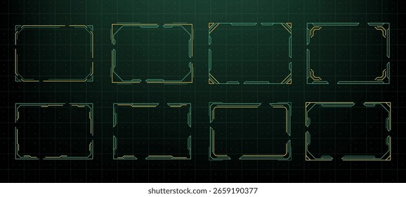 Set verschiedener Head-up-Displays. HUD-Frames. Gaming-Benutzeroberfläche mit futuristischen Elementen. Hintergrundkonzept Retro-Technologie.