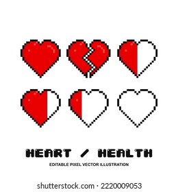 Set of various heart pixel. for game assets and others