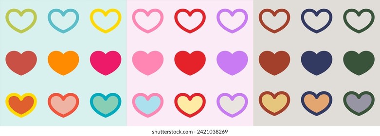 Set of various hearts, with fresh, cute and natural colors