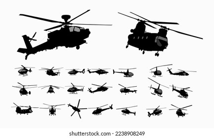 set of Various Helicopter Silhouette Vector Illustration