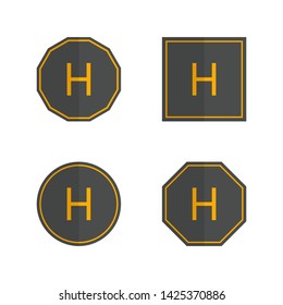 Set Of Various Helipad Icons Isolated On White Background. Flat Style, Vector Illustration.