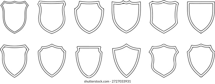 Satz verschiedener heraldischer Schildliniensymbole und leerer Umrissmarkenrahmen