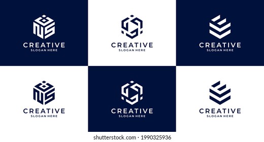Conjunto de varias plantillas de logotipo de hexágono. Resumen del logotipo de monograma para empresas, empresas, industrias, etc.