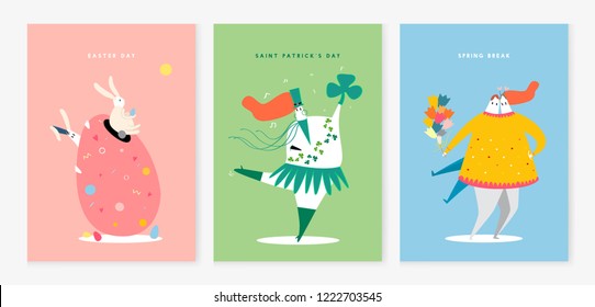 Conjunto de la ilustración de varios caracteres de vacaciones